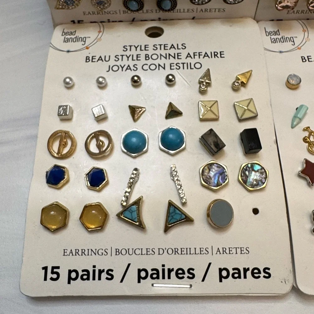 Bead Landing Style Steals Stud Earrings Lot | 15 Pair Cards | Some Singles‎